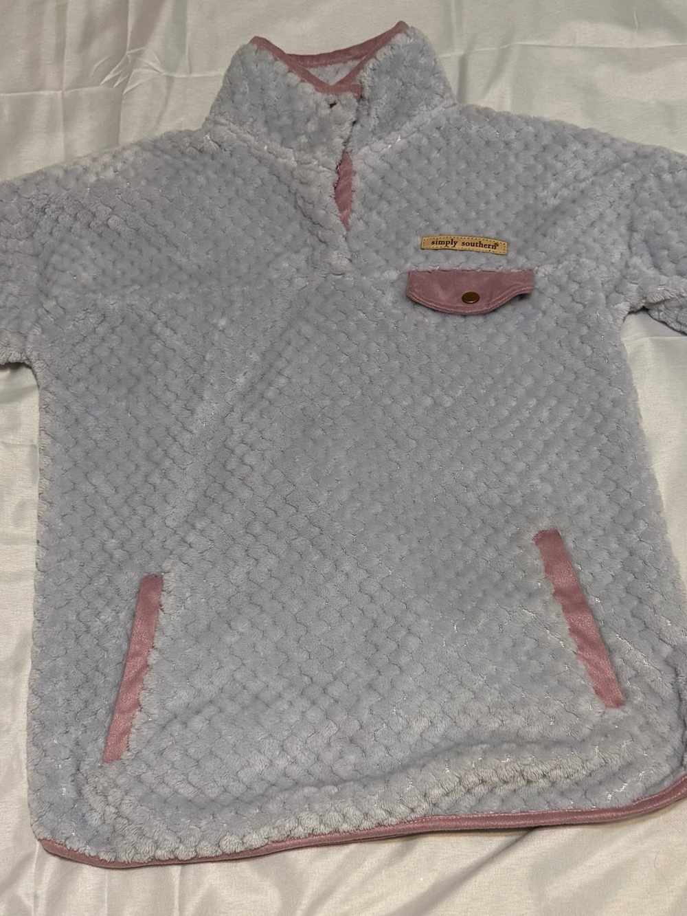 Simply Southern Light Gray Plush Pullover with Pink Accents